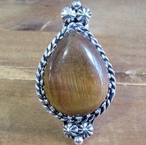 Tigers Eye Gemstone Ring Size 8 Silver Jewelry Women 925 Bohemian Wester…